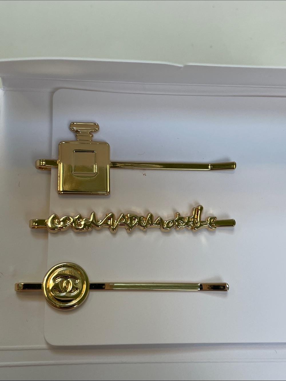 NEW Chanel Beauty Coco Mademoiselle 3-Piece Gold-Tone Bobby Pin Hair Clip Set